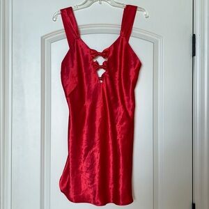 ❤️👄 Red Satin Lingerie Mini Dress with Cutout Back •M